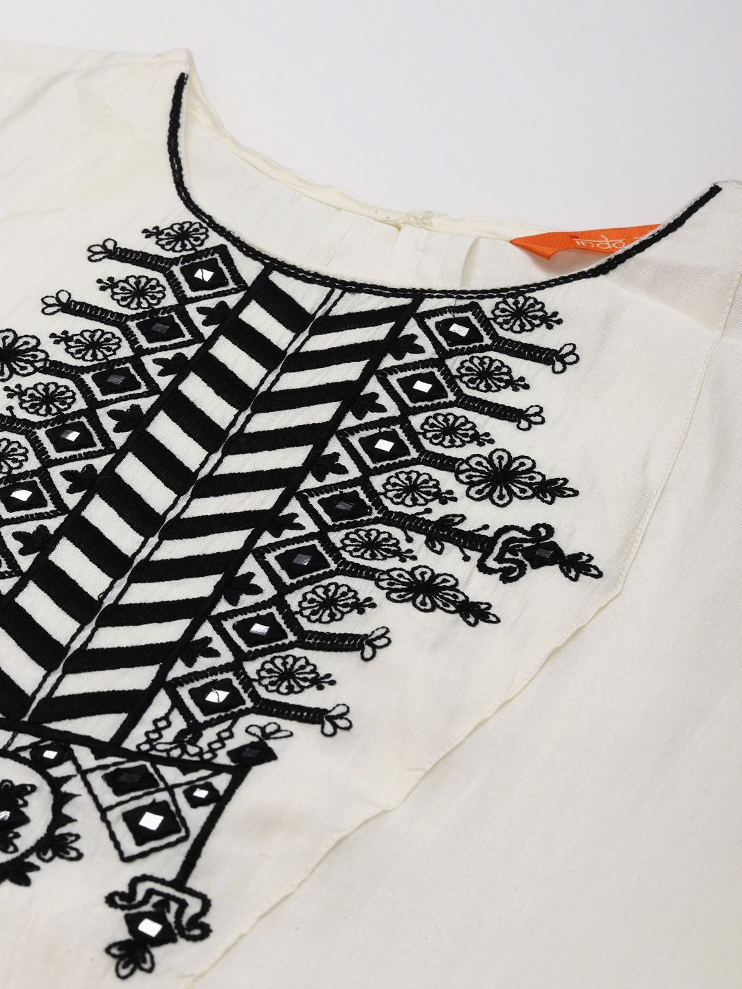 Dhiyona IE Women White Floral Yoke Design Regular Mirror Work Kurta with Palazzos & With Dupatta