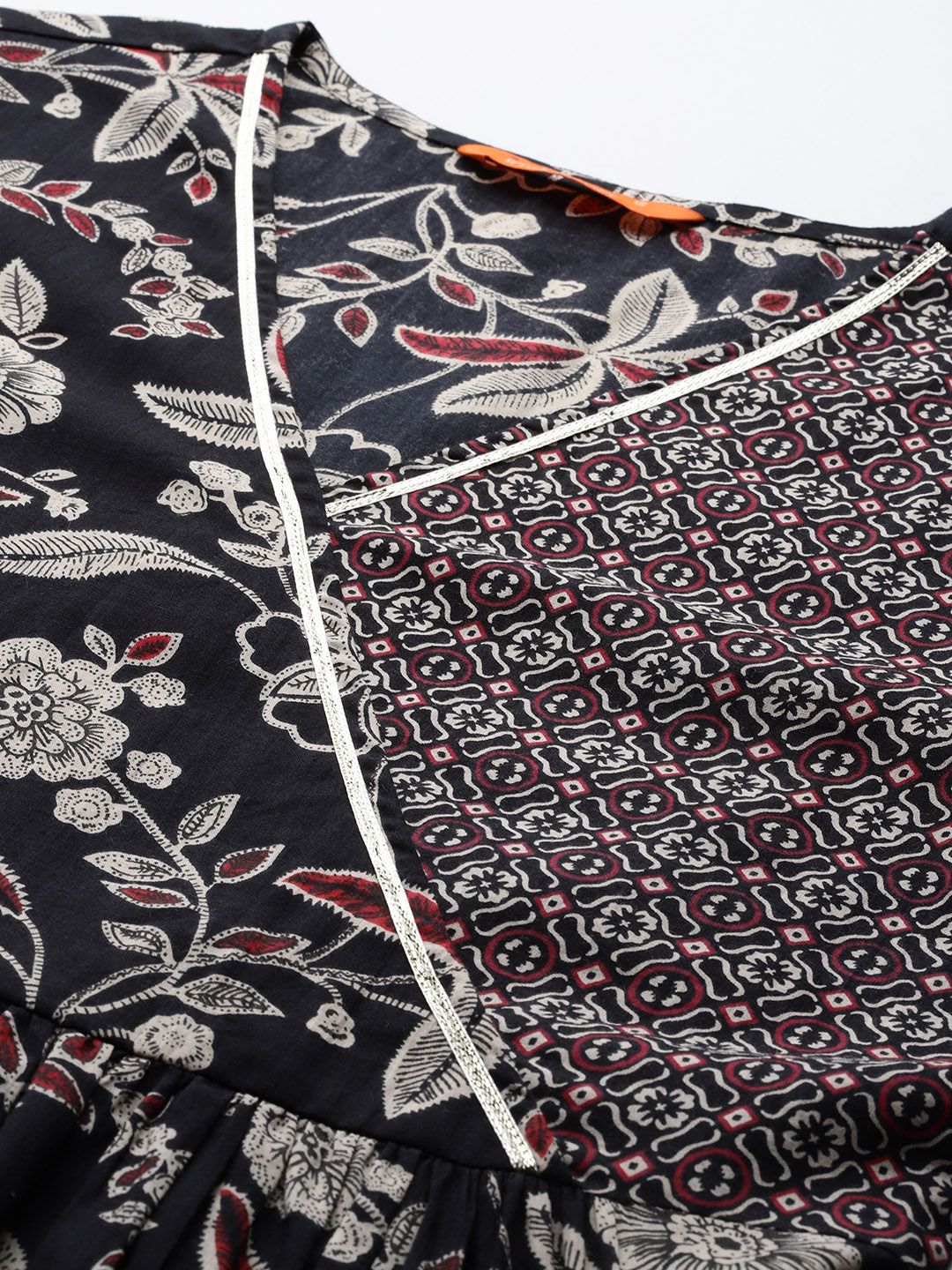 Floral Printed Angrakha Gotta Patti Pure Cotton Kurta Set & Dupatta