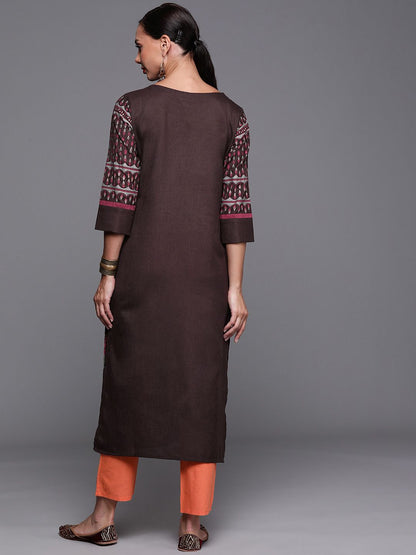 Dhiyona IE Women Coffee Brown & Orange Ethnic Motifs Printed Floral Kurta