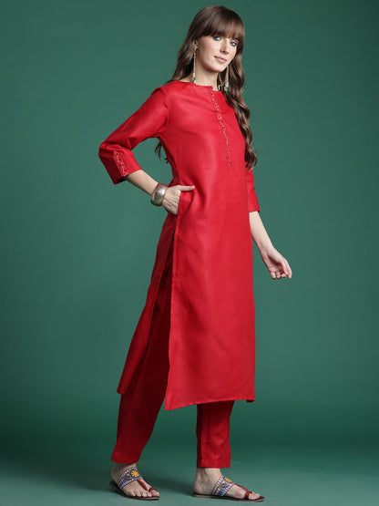 Ethnic Motifs Yoke Design Thread Work Kurta with Trousers & With Dupatta