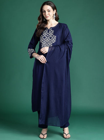 Ethnic Motifs Embroidered Kurta with Trousers & Dupatta