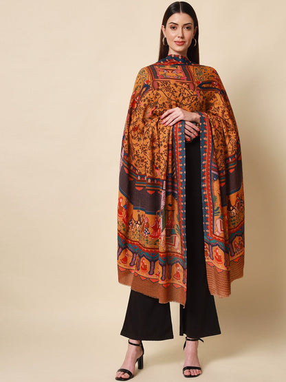 Dhiyona PA Women Yellow Printed Pure Wool Shawl
