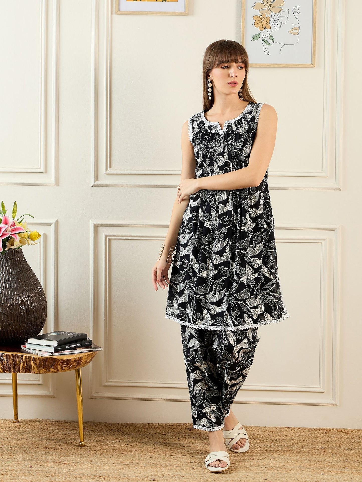 Floral Printed Notch Neck Pure Cotton A-Line Kurta With Trouser