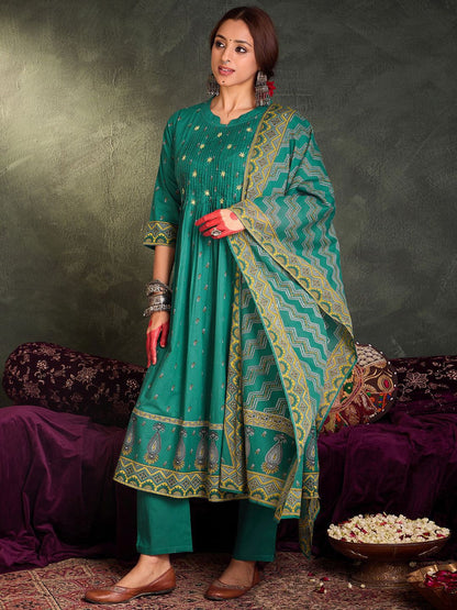 Dhiyona IE Women Ethnic Motifs Embroidered Panelled Mirror Work Pure Cotton Kurta