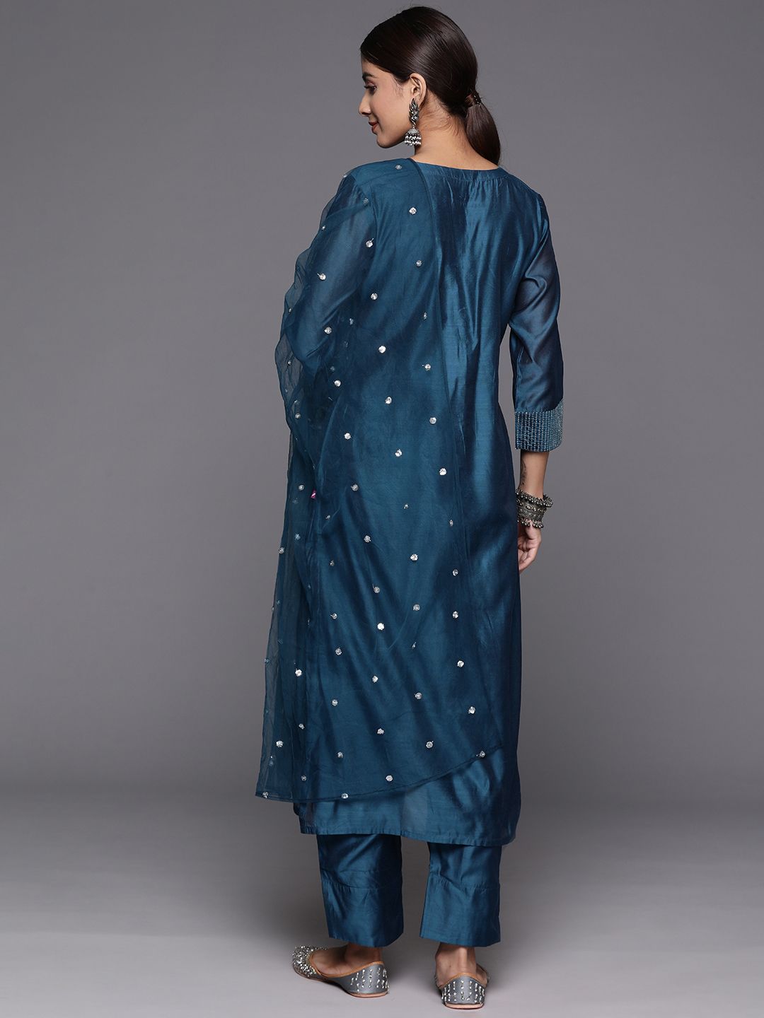 Dhiyona VA Women'sFloral zari Embroidered Chanderi Silk Kurta with Trousers & Dupatta