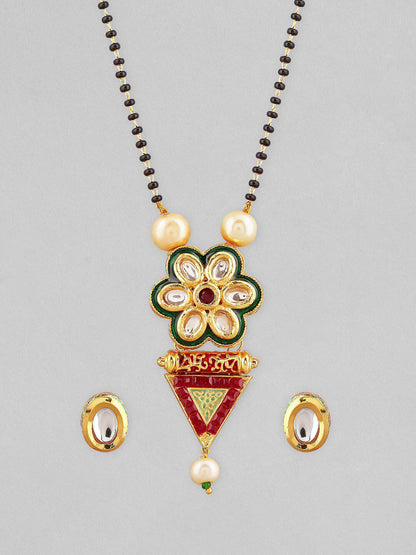 Dhiyona RJ Women's Enamelled Gold-Toned Stone-Studded Mangalsutra Set