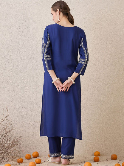 Dhiyona IE Floral Printed Round Neck Straight Kurta With Trouser