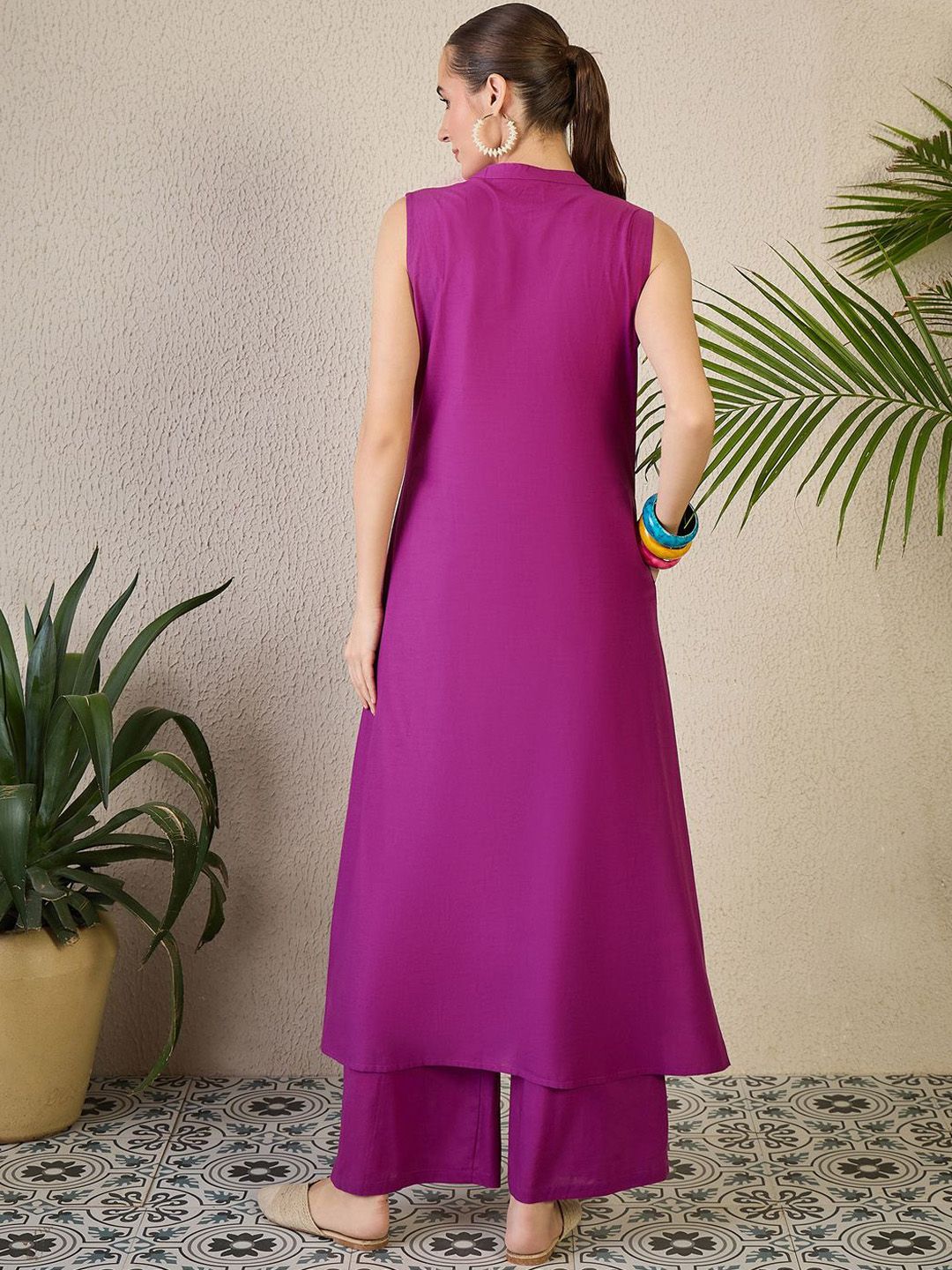Dhiyona IE Women's Adults-Women Woven Design Embroidered Cotton A-Line Kurta with Palazzos