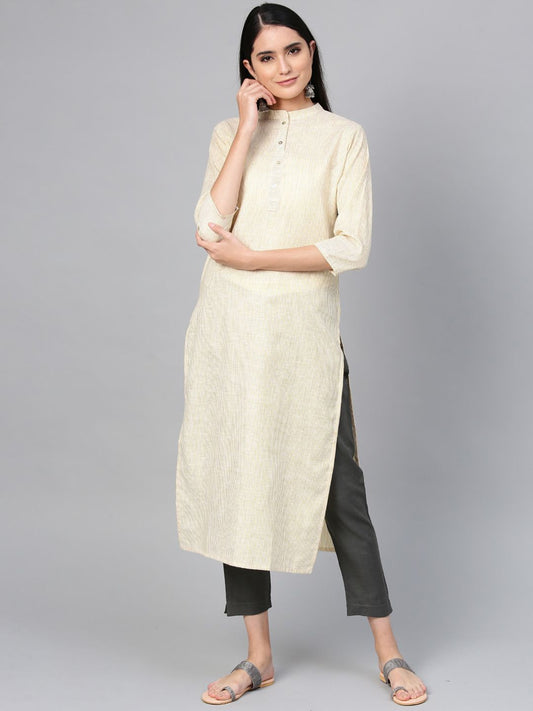 Dhiyona IE Women Beige & White Striped Kurta