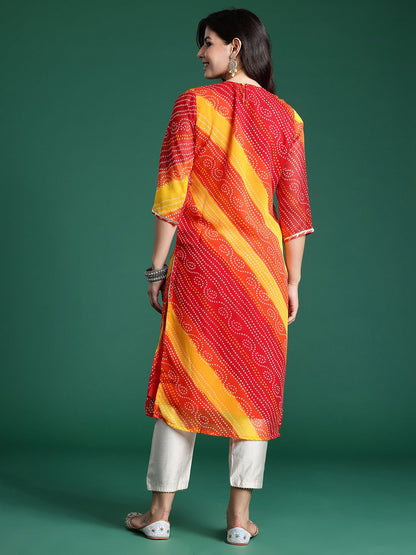 Dhiyona IE Bandhani Printed Zari Georgette Kurta