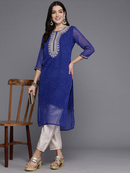 Dhiyona IE Women Floral Yoke Design Gotta Patti Georgette Kurta