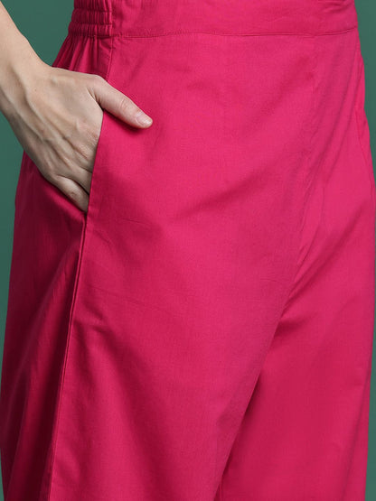 Dhiyona IE Ethnic Motifs Printed Panelled Pure Cotton Kurta with Trousers & With Dupatta