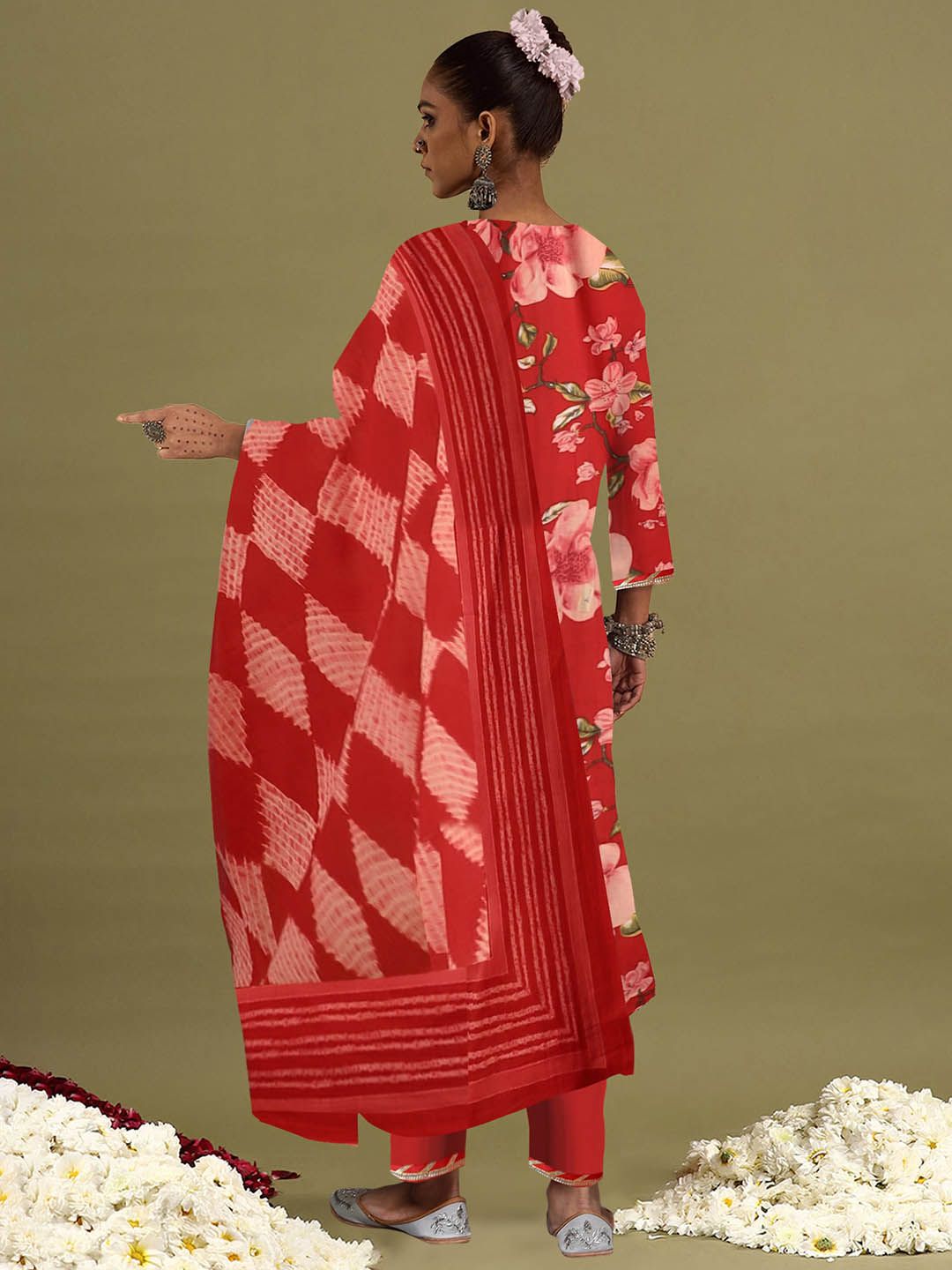 Floral Printed Empire Gotta Patti Pure Cotton Kurta with Trousers & Dupatta