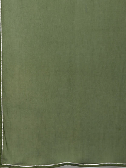 Women Green Bandhani Printed Regular Thread Work Kurta with Sharara & With Dupatta