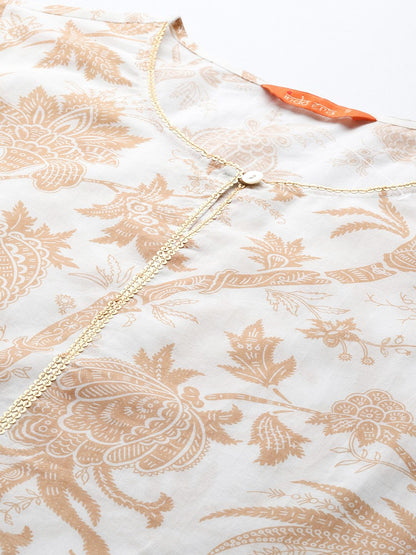 Dhiyona IE Women Floral Printed Keyhole Neck Pure Cotton Kurta