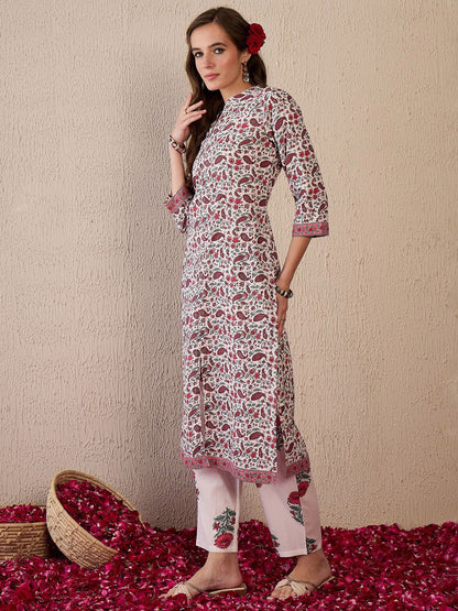 Dhiyona IE Women Ethnic Motifs Printed Regular Pure Cotton Kurta with Trousers