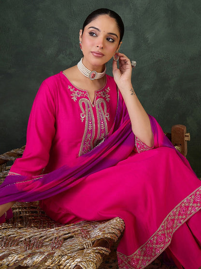 Ethnic Motifs Embroidered Sequinned Kurta With Trousers & Dupatta