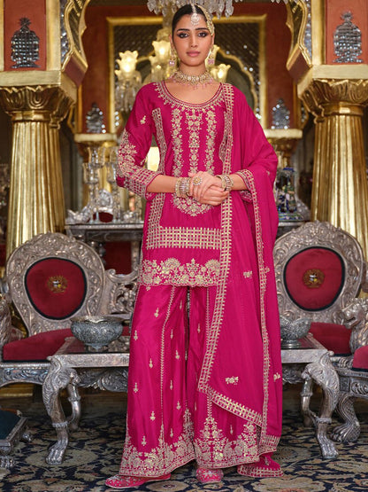 Adults-Women Woven Design Embroidered Kurta with Palazzos & Dupatta