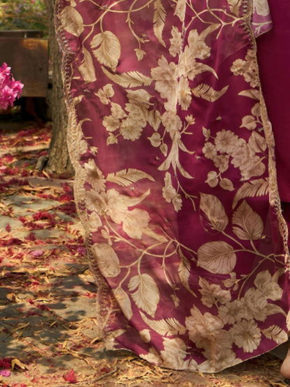 Ethnic Motifs Embroidered V-Neck Thread Work Straight Kurta with Salwar & Dupatta