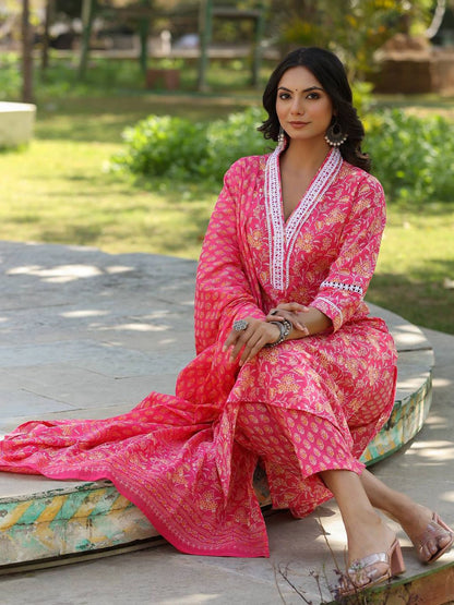 Dhiyona VA Women'sFloral Printed Regular Straight Kurta with trousers & with Dupatta