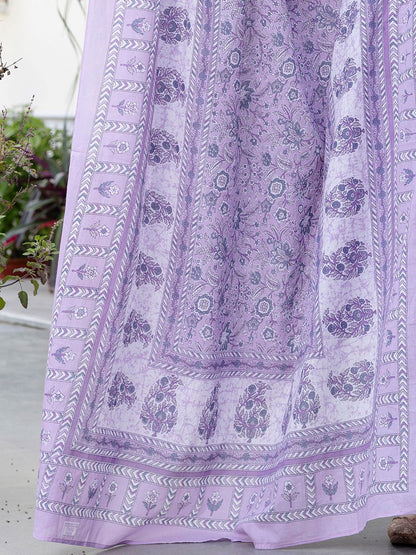 Dhiyona IE Floral Printed Panelled Square Neck Pure Cotton Kurta With Trousers & Dupatta