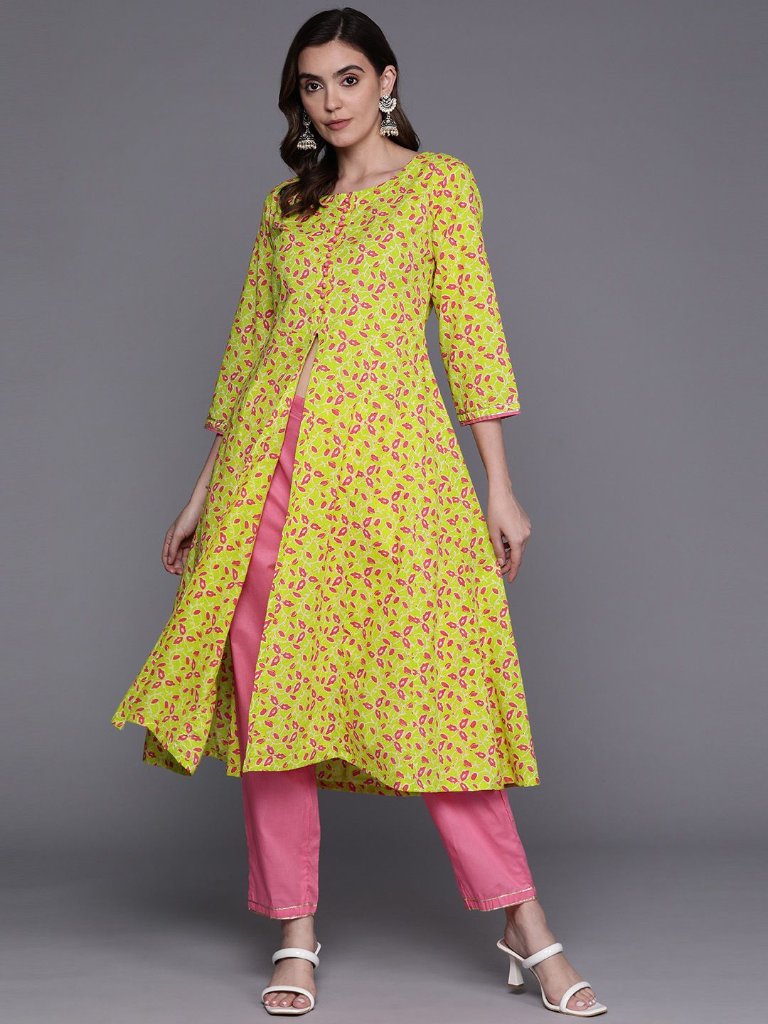 Dhiyona IE Floral Printed Empire Gotta Patti Pure Cotton Kurta With Trousers