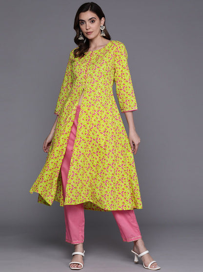 Dhiyona IE Floral Printed Empire Gotta Patti Pure Cotton Kurta With Trousers