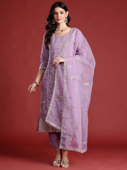 Ethnic Motifs Embroidered Kurta with Trousers & With Dupatta