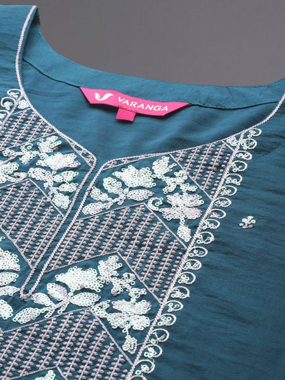 Dhiyona VA Women'sEthnic Zari Embroidered Sequence Embellished Kurta with Trouser & Dupatta