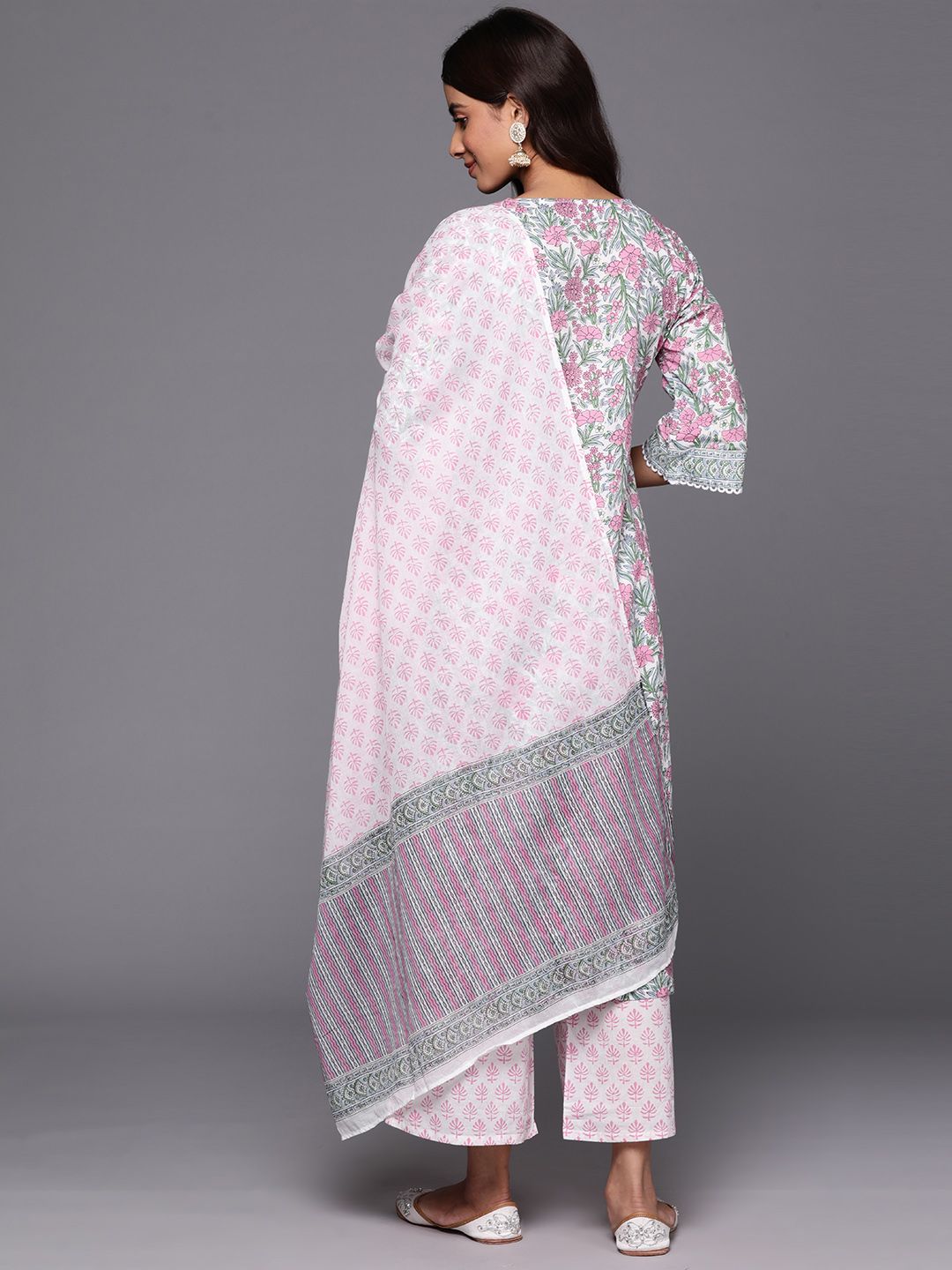 Dhiyona LB Women's Floral Printed Regular Pure Cotton Kurta with Palazzos & Dupatta