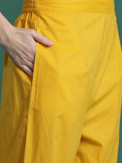 Dhiyona IE Ethnic Motifs Printed Mirror Work Pure Cotton Kurta with Trousers & With Dupatta