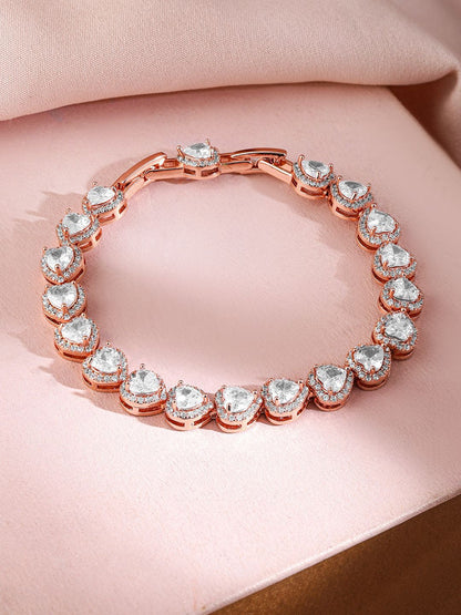 Dhiyona RJ Women's 18K Rose Gold Plated AAA Cubic Zirconia Studded Heart Tennis Bracelet