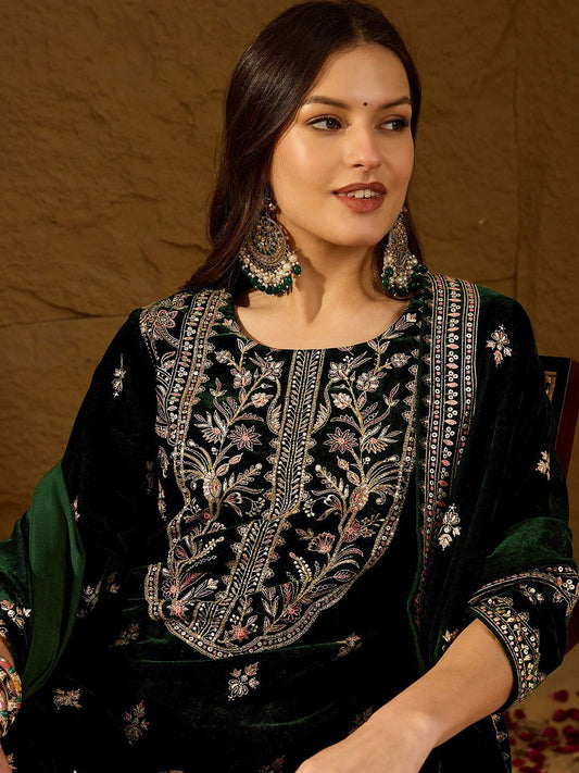 Dhiyona PD Women Floral Embroidered Straight Kurta With Trouser And Dupatta