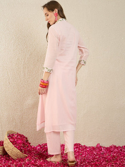 Women Floral Embroidered Regular Thread Work Pure Cotton Kurta with Trousers