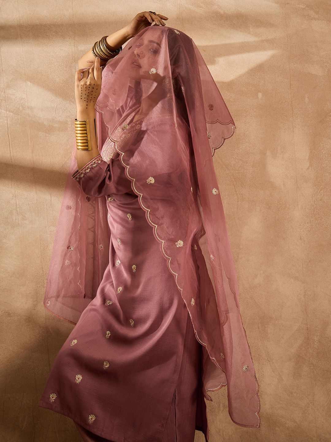 Women Ethnic Motifs Embroidered Regular Sequinned Kurta with Trousers & With Dupatta