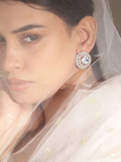Dhiyona RJ Women's 18K Gold-Plated Brass Crystal Studded Geometric Studs