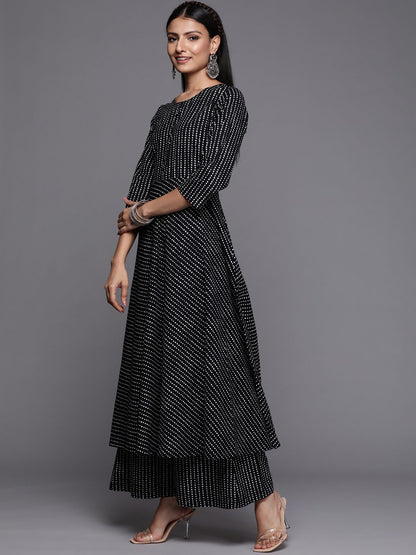 Dhiyona VA Women's Black Printed Pure Cotton Kurta with Palazzos & Dupatta