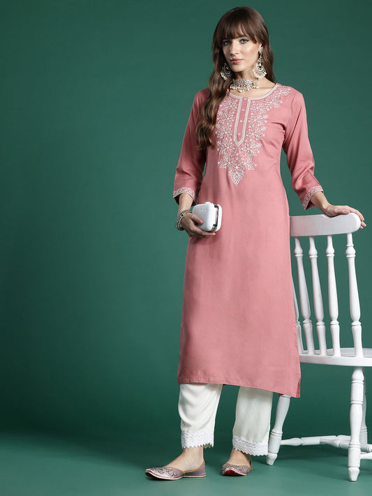 Dhiyona IE Floral Embroidered Thread Work Kurta