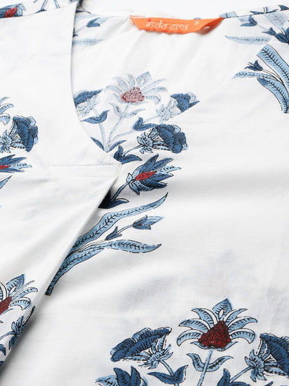 Floral Printed Pure Cotton Kurta with Trousers