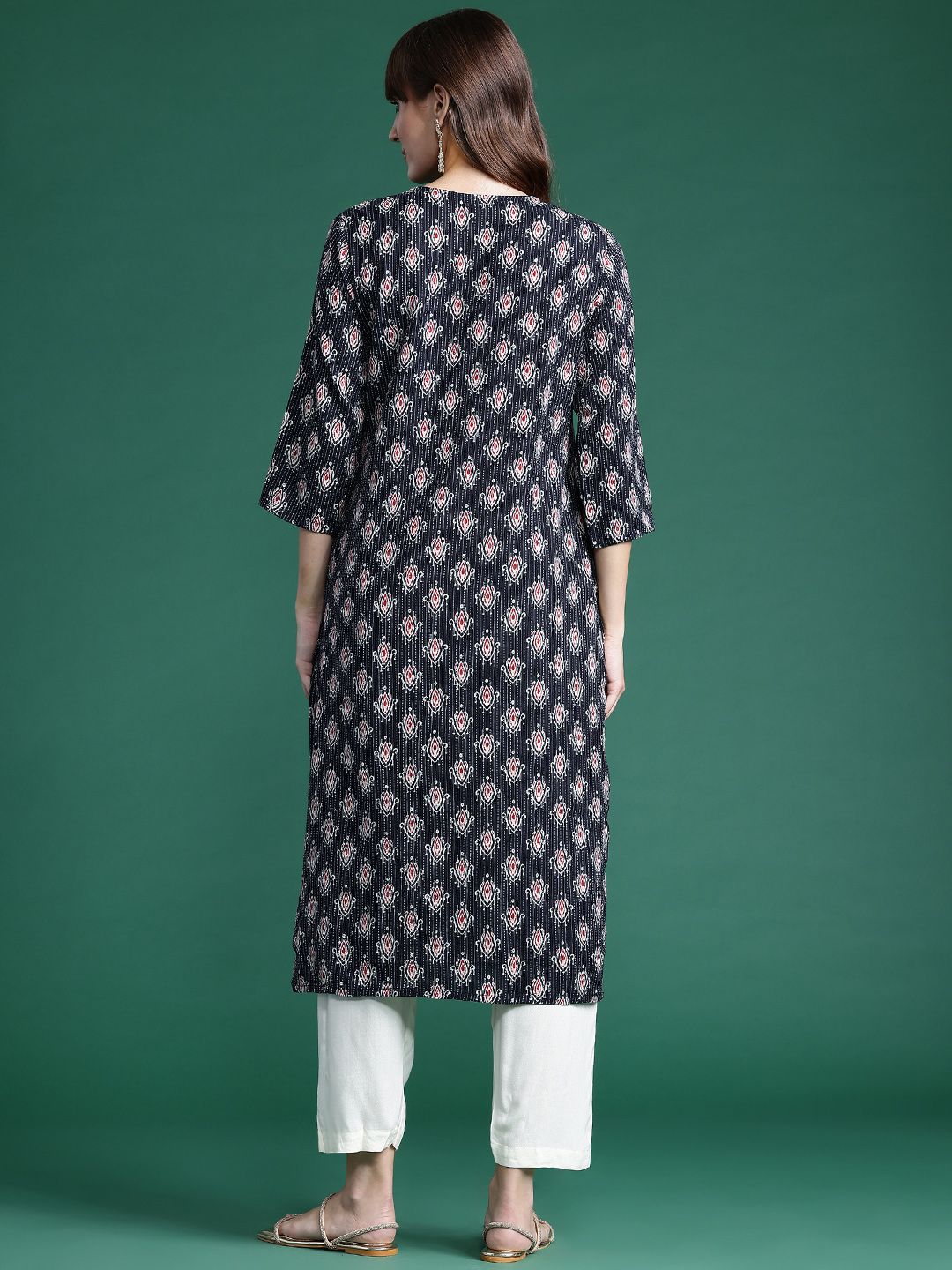 Dhiyona IE Ethnic Motifs Printed Kantha Work Pure Cotton Kurta