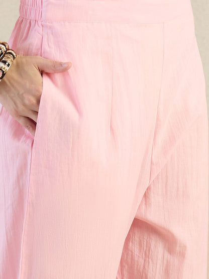 Women Floral Embroidered Cotton Kurta with Trousers