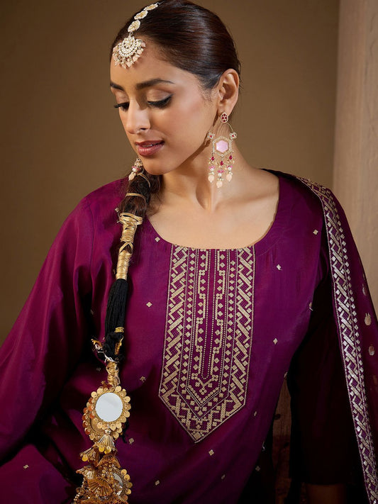 Dhiyona IE Women Ethnic Motifs Embroidered Regular Sequinned Kurta with Trousers & With Dupatta