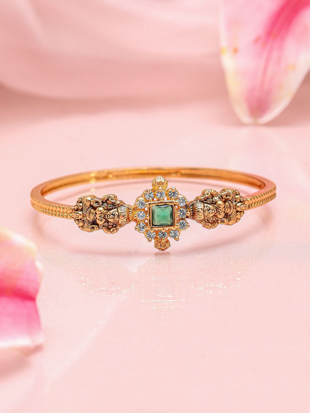 Dhiyona RJ Women's 22K Gold-Plated Emerald Green & White Cubic Zirconia Studded Traditional Bracelet