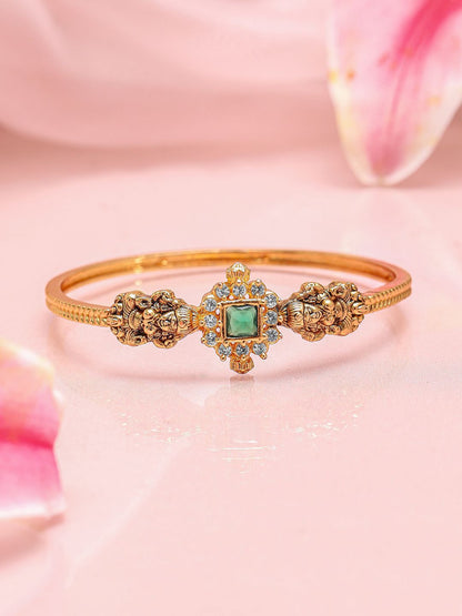 Dhiyona RJ Women's 22K Gold-Plated Emerald Green & White Cubic Zirconia Studded Traditional Bracelet