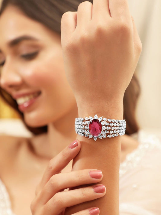 Dhiyona RJ Women's Rhodium-Plated Ruby Red & White Cubic Zirconia Bracelet