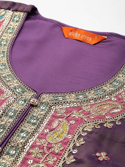 Ethnic Motifs Embroidered Sequinned Kurta with Palazzos & Dupatta