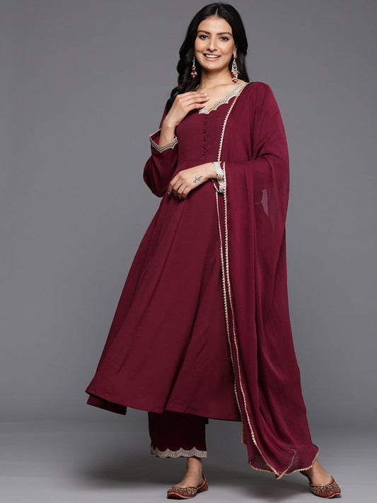 Dhiyona VA Women'sEmbroidered Sequinned Crepe Anarkali Kurta With Trousers & Dupatta