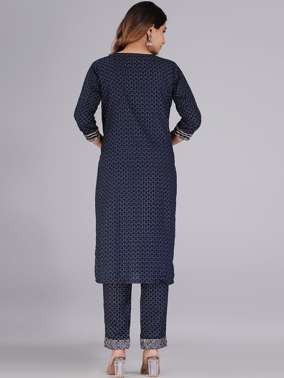 Dhiyona KL Ethnic Motifs Printed Mirror Work Kurta With Trousers & Dupatta