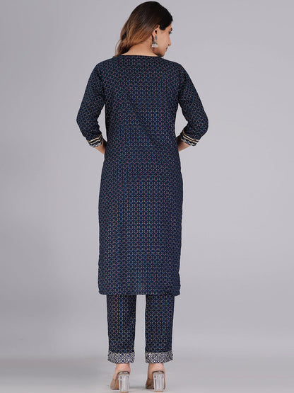 Dhiyona KL Ethnic Motifs Printed Mirror Work Kurta With Trousers & Dupatta