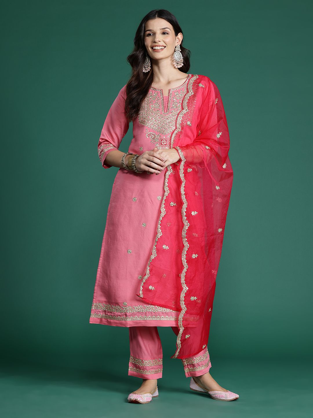 Ethnic Motifs Embroidered Sequinned Kurta With Trousers & Dupatta